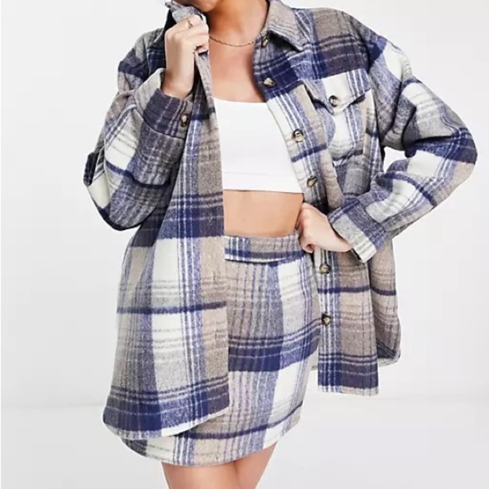 Blue Check Wool Mini Skirt